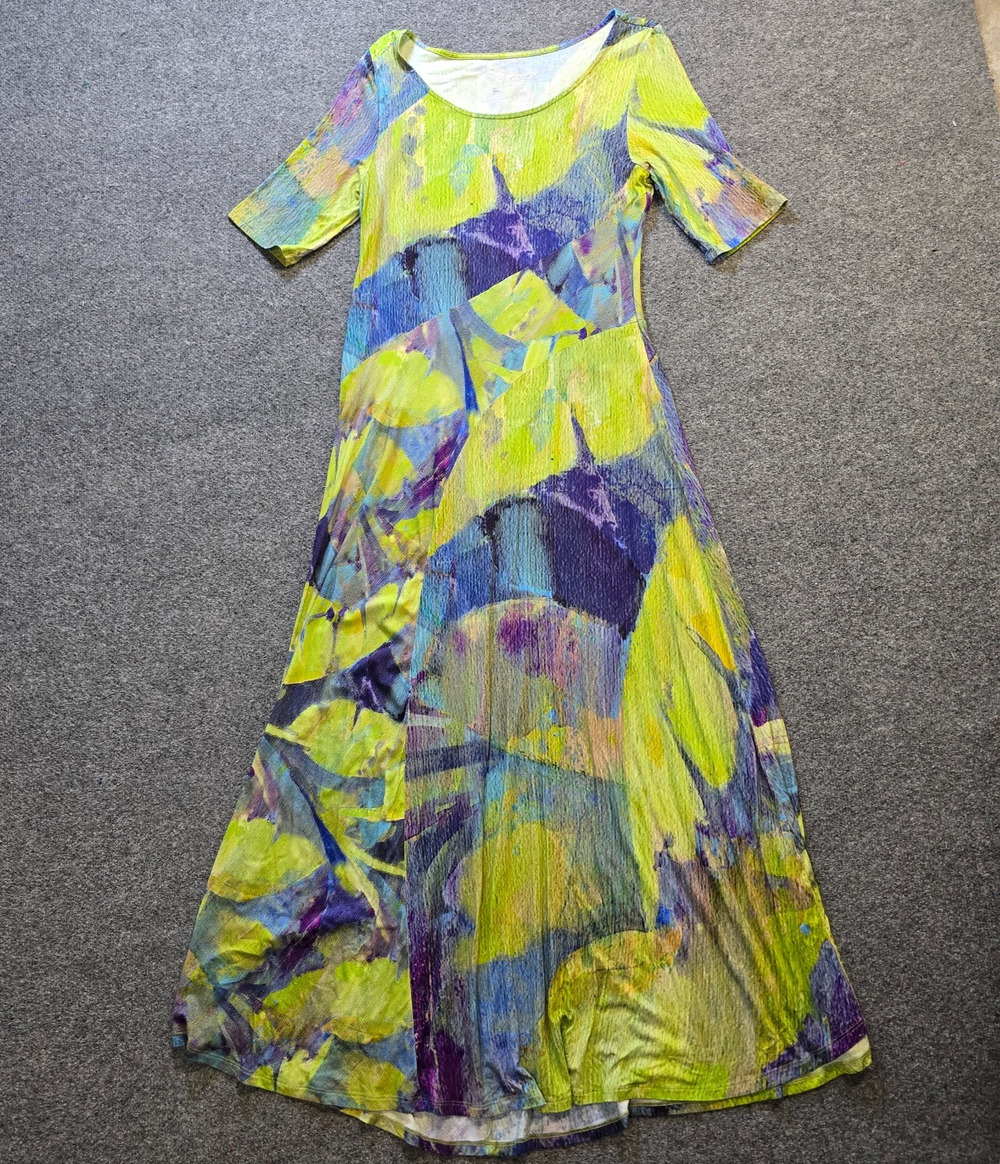 Soft Surroundings Dress Womens Size Medium Green Abstract Maxi Stretch Casual